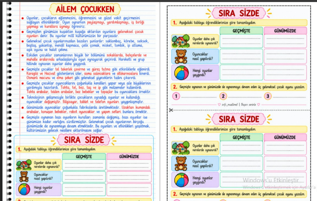 Ailem Çocukken Konu Özeti ve Etkinlikler