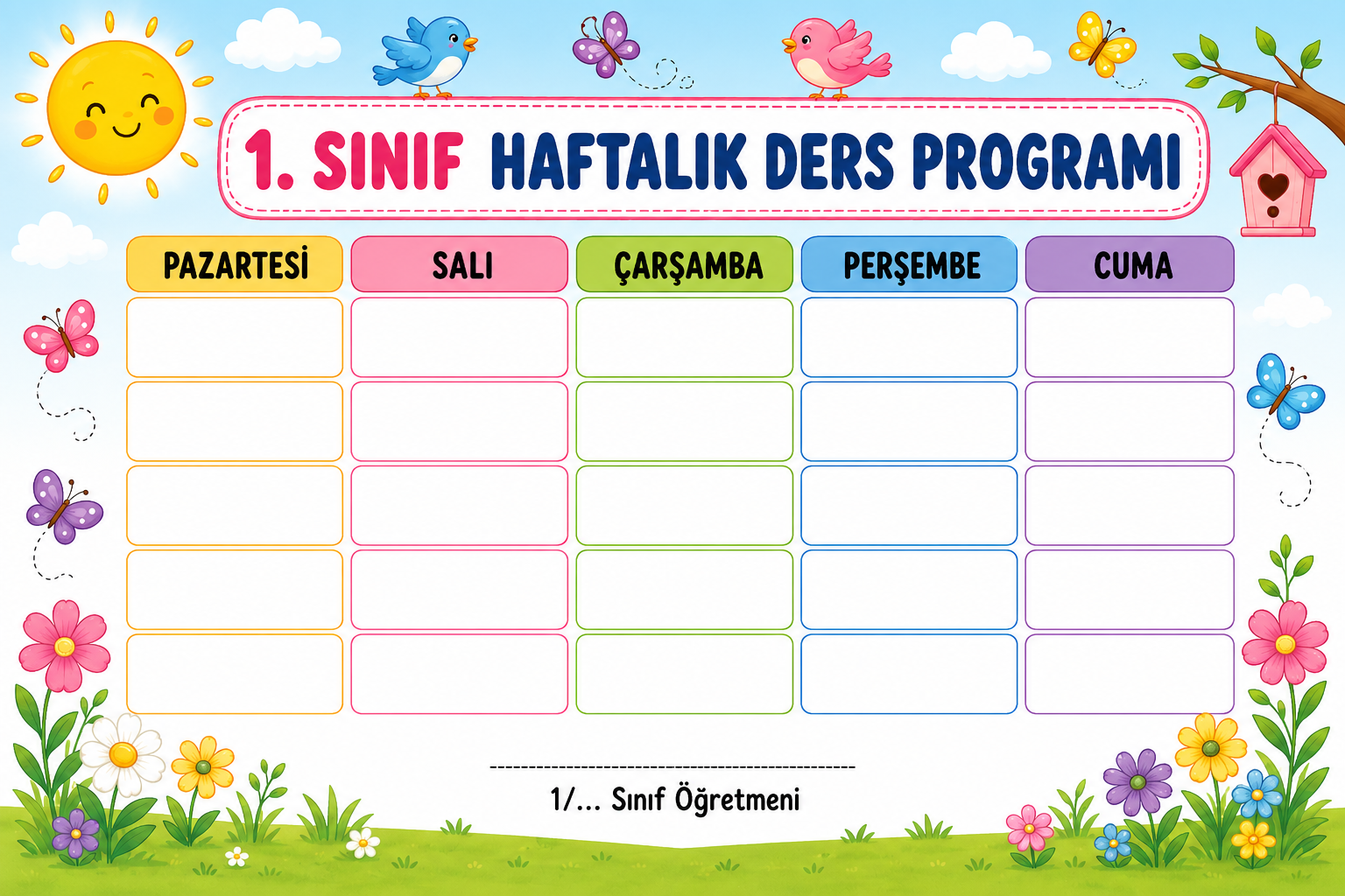 4. Sınıf Ders Programı Boş Görsel