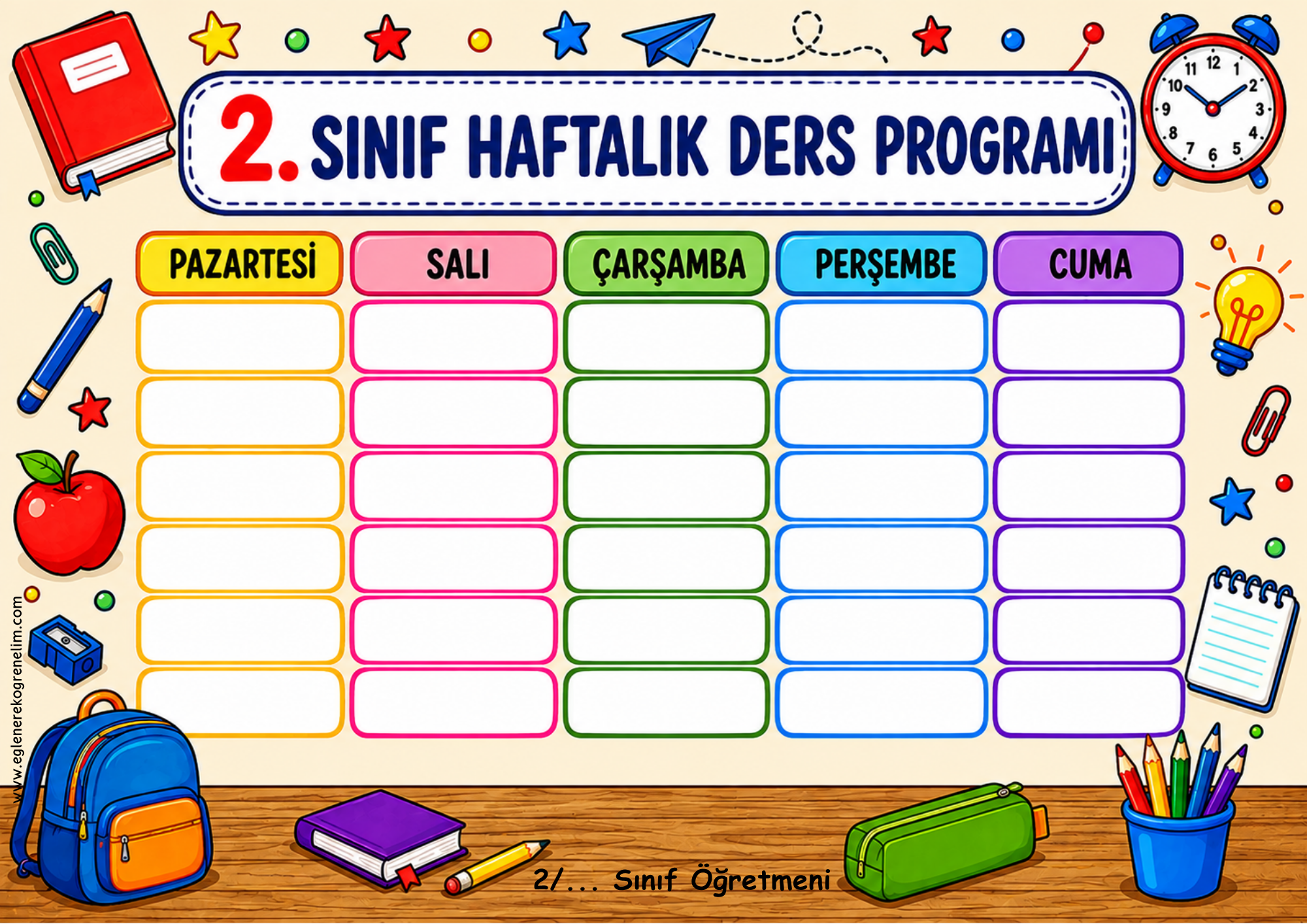 2. Sınıf Ders Programı Boş Görsel
