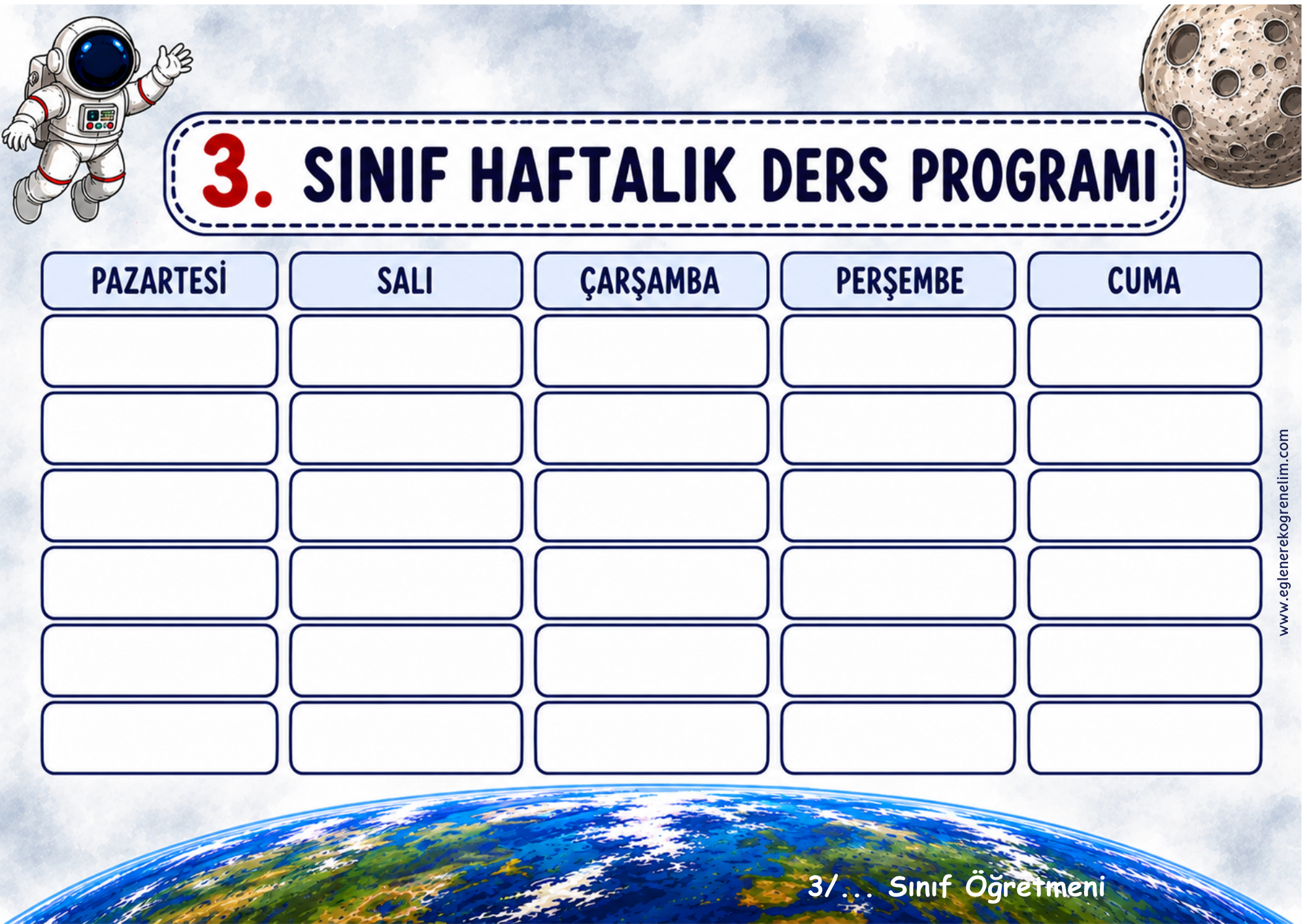 3. Sınıf Ders Programı Boş Görsel