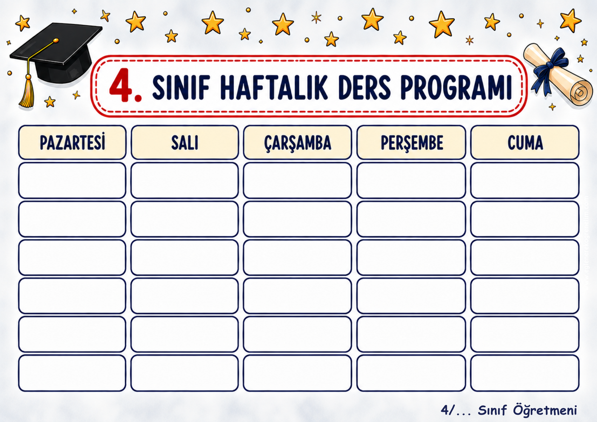 4. Sınıf Ders Programı Boş Görsel