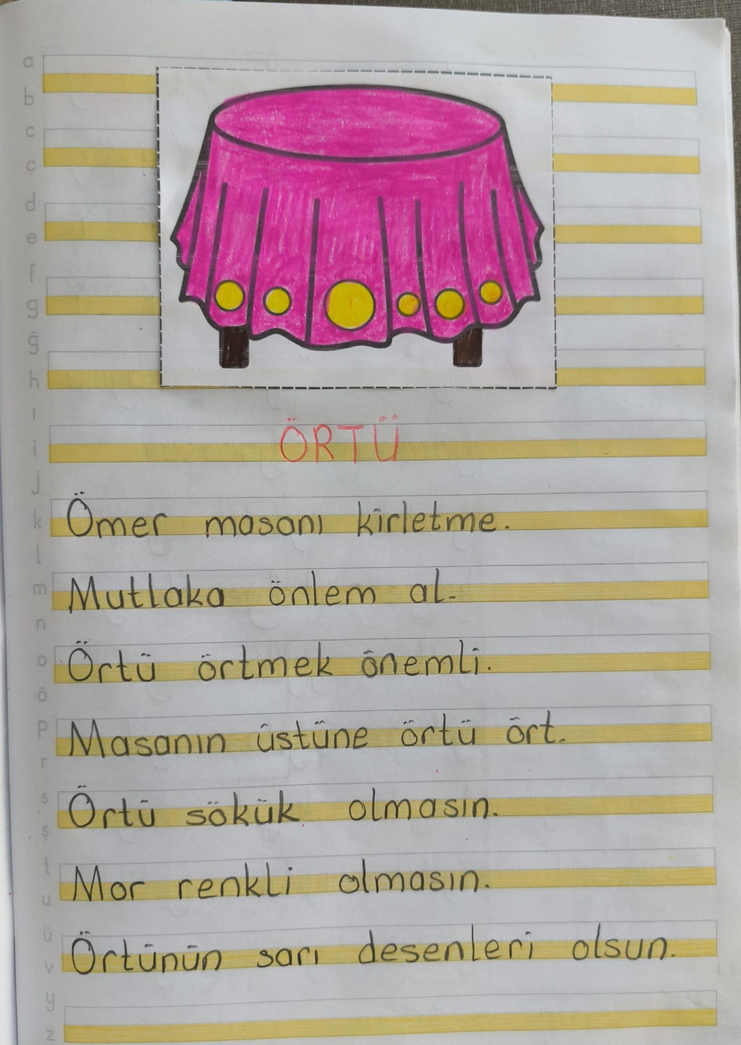 Ö Sesi Örtü Metni Defter Çalışması