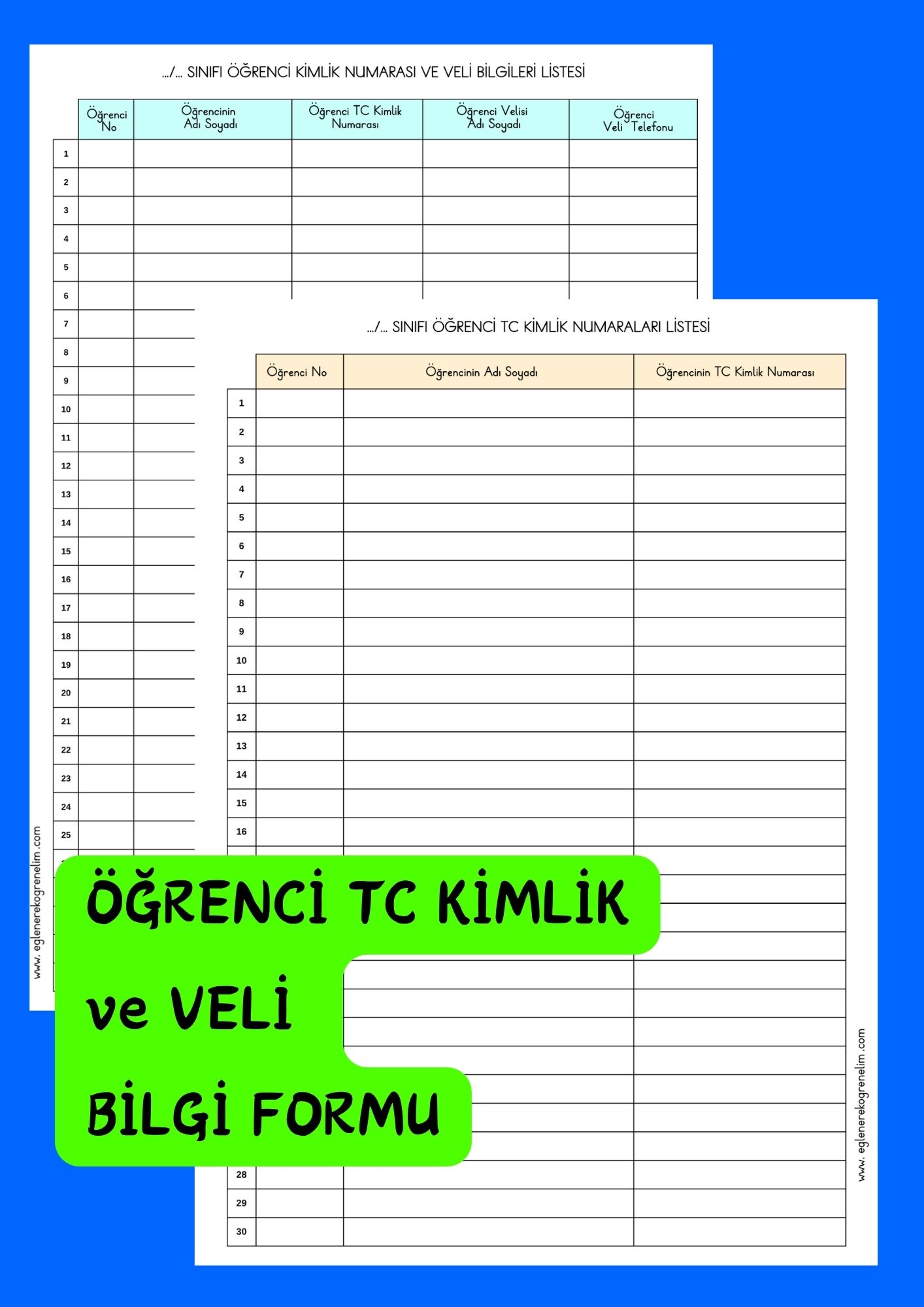 Öğrenci TC Kimlik ve Veli Bilgileri Listesi