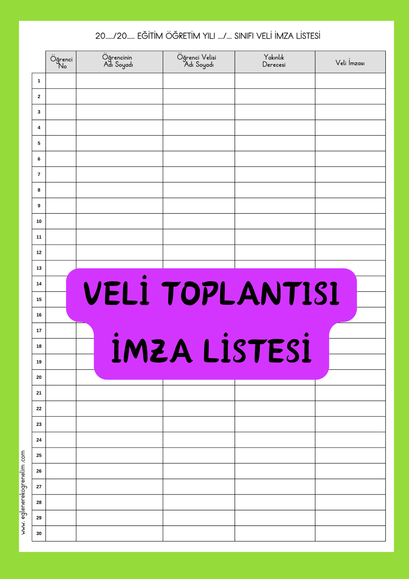 Veli Toplantısı İmza Listesi