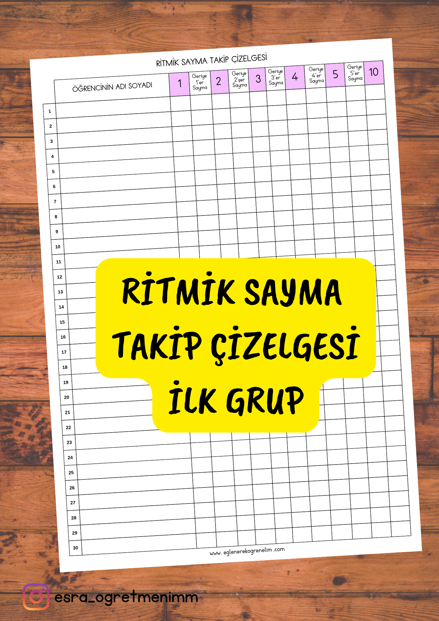 Ritmik Sayma Takip Çizelgesi İlk Grup