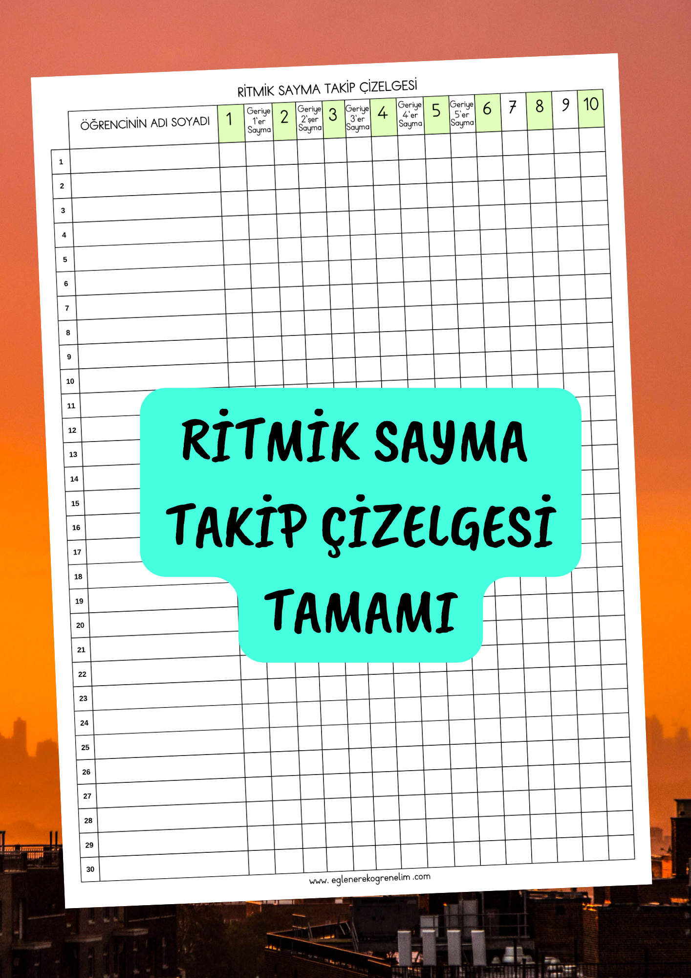 Ritmik Sayma Takip Çizelgesi Tamamı