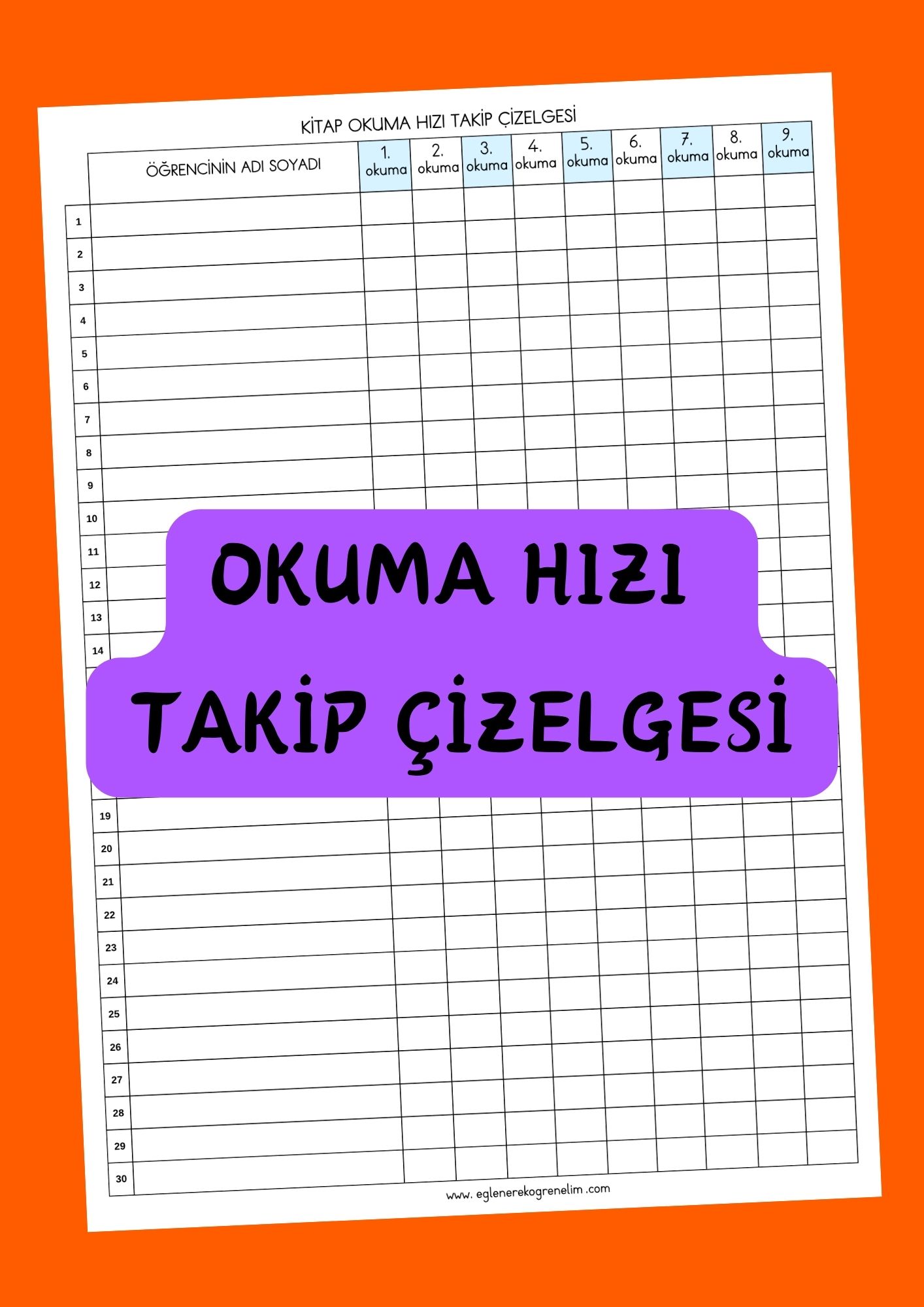 Okuma Hızı Takip Çizelgesi