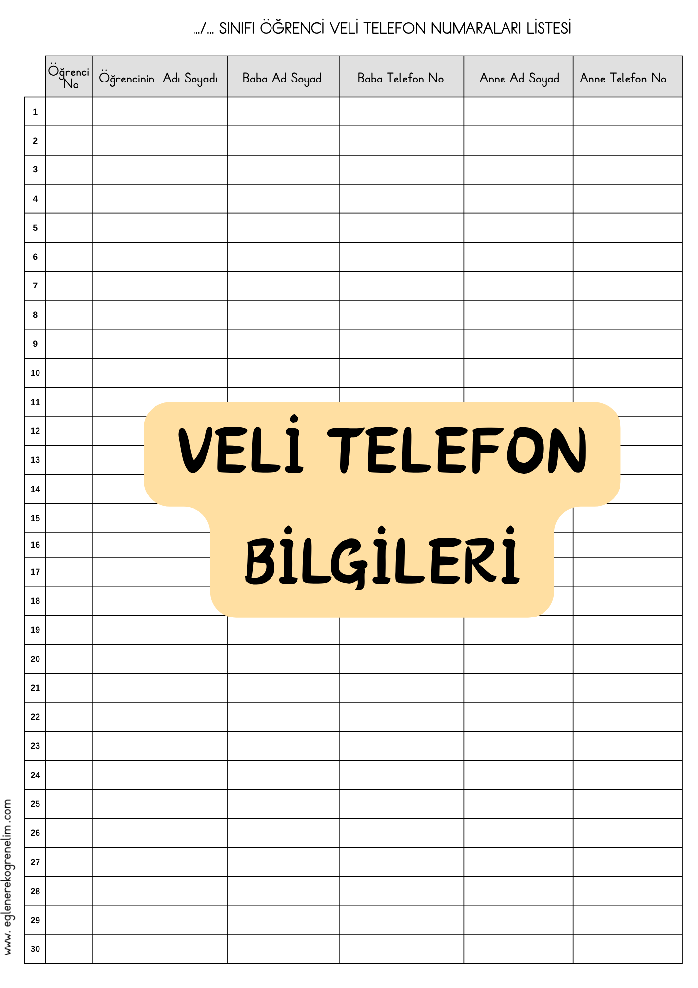 Veli İsim Telefon Listesi