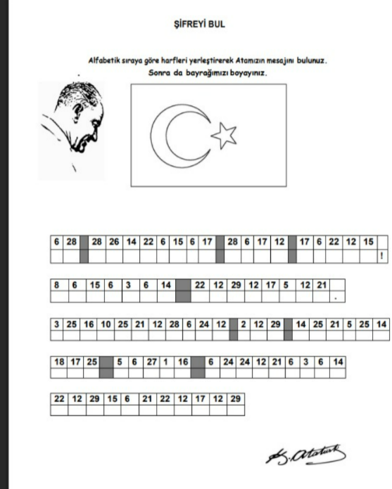 Alfabetik Sıralama Etkinliği Atatürk'ün Mesajı