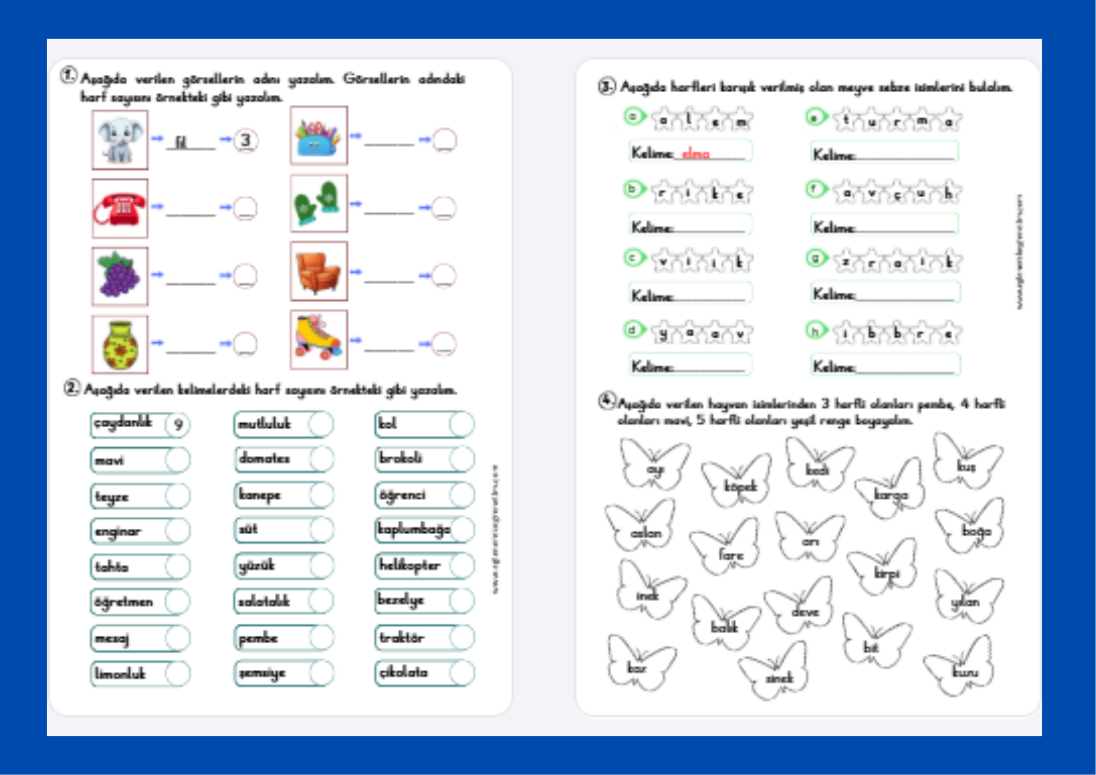 Harf Bilgisi Pekiştirme Etkinlikleri 1.Sınıf