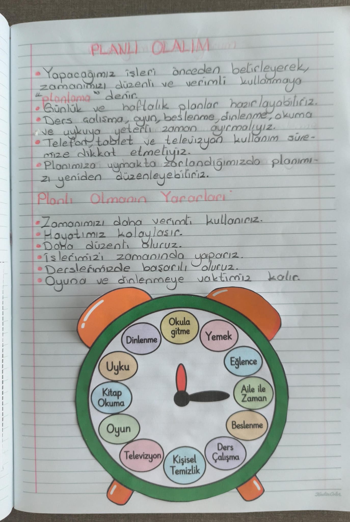 Planlı Olalım Defter Çalışması
