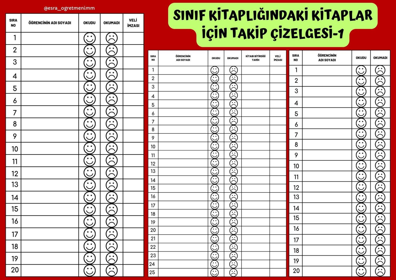 Sınıf Kitaplığındaki Kitaplar İçin Takip Çizelgesi 1 | Eğlenerek ...
