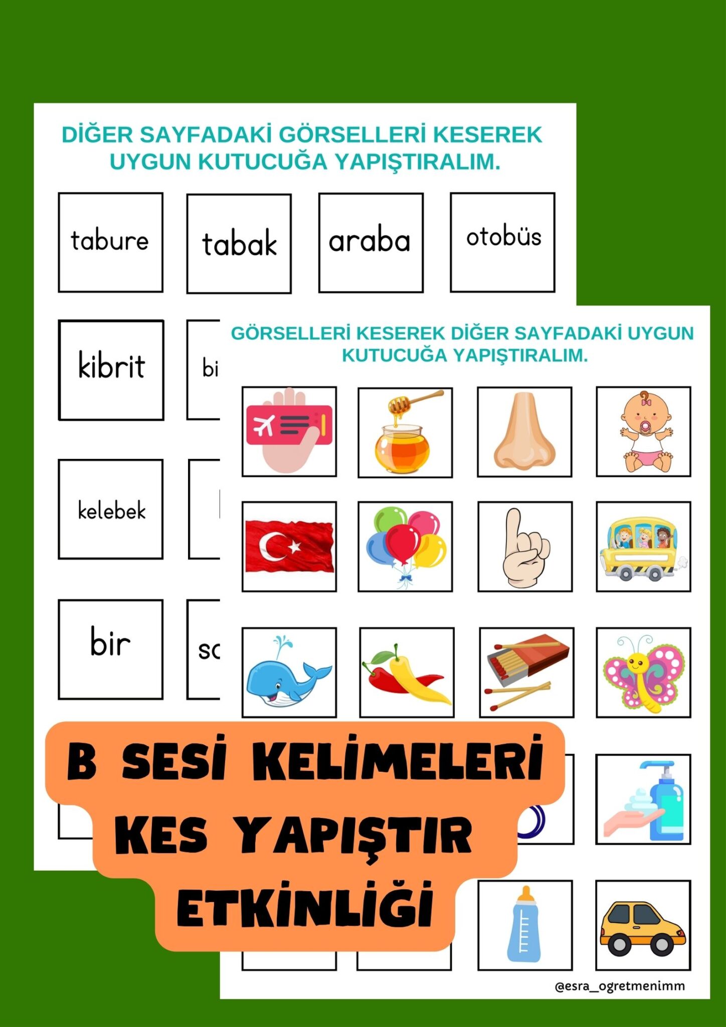 B Sesi Kelimeleri Kes Yapıştır Etkinliği