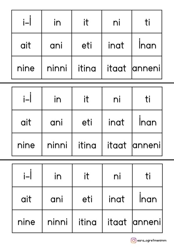İ Sesi Hece ve Kelimeleri