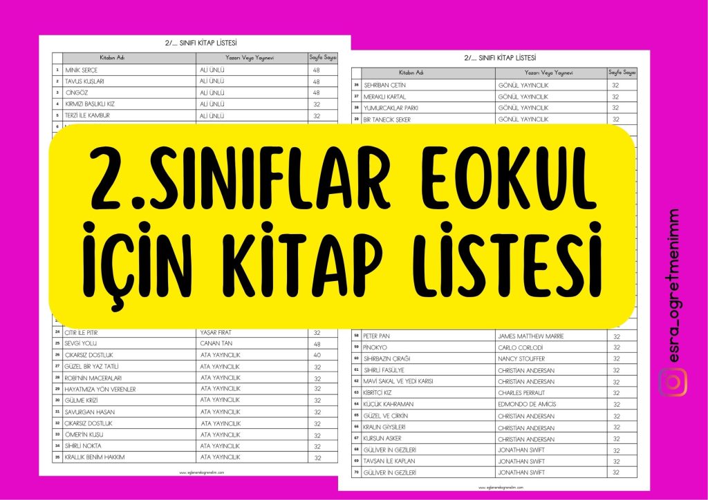 2 S n flar in EOkul Kitap Listesi